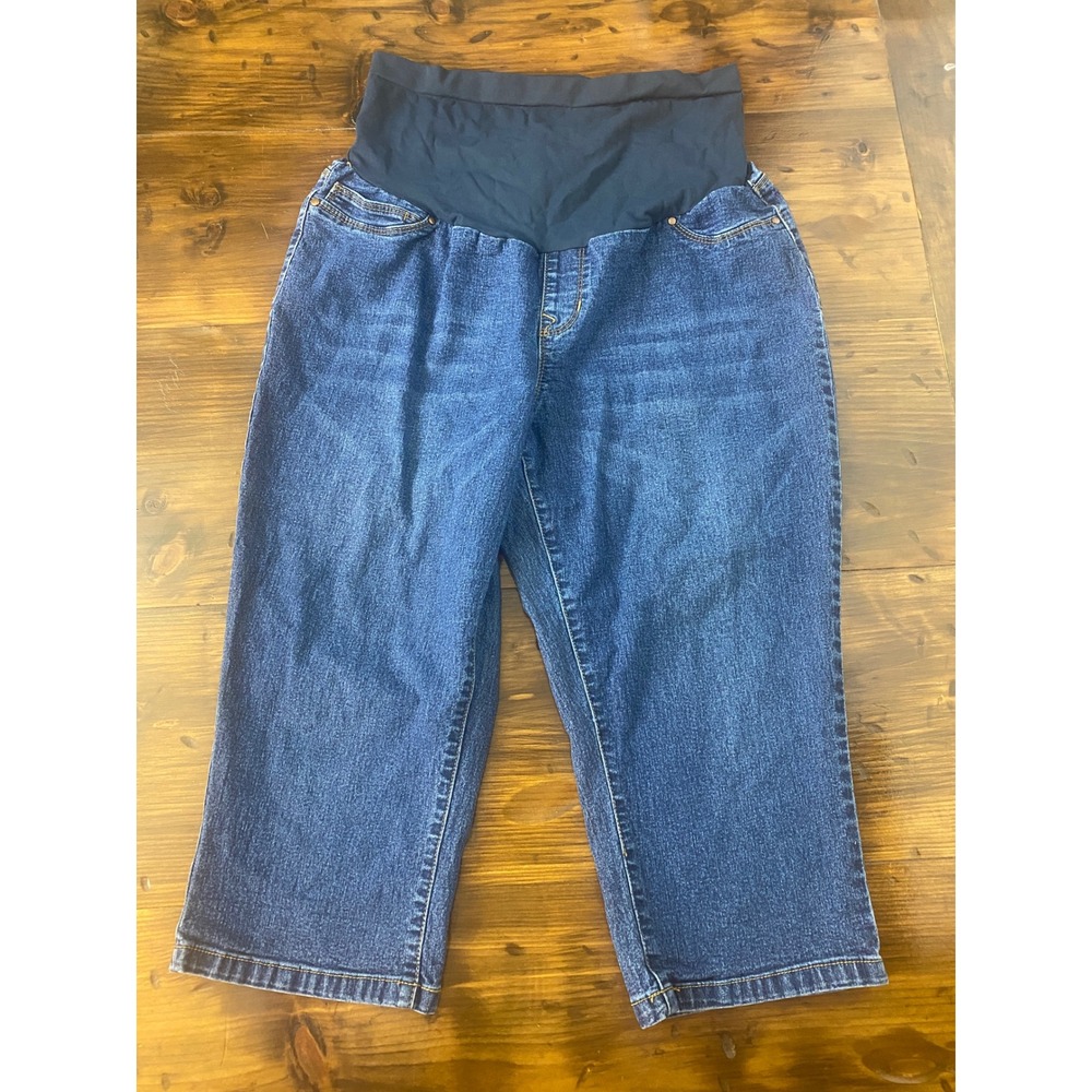 Hybrid & Company Maternity Capri Denim Dark Wash Stretchy Size 1X SKU F117